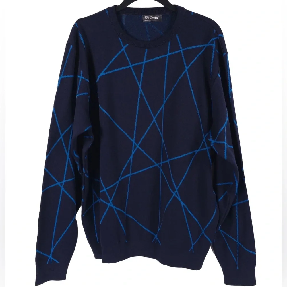 ST. CROIX Luxury ABSTRACT CrewNk Jacq Knit Pullover Sweater Craftsmanship LARGE